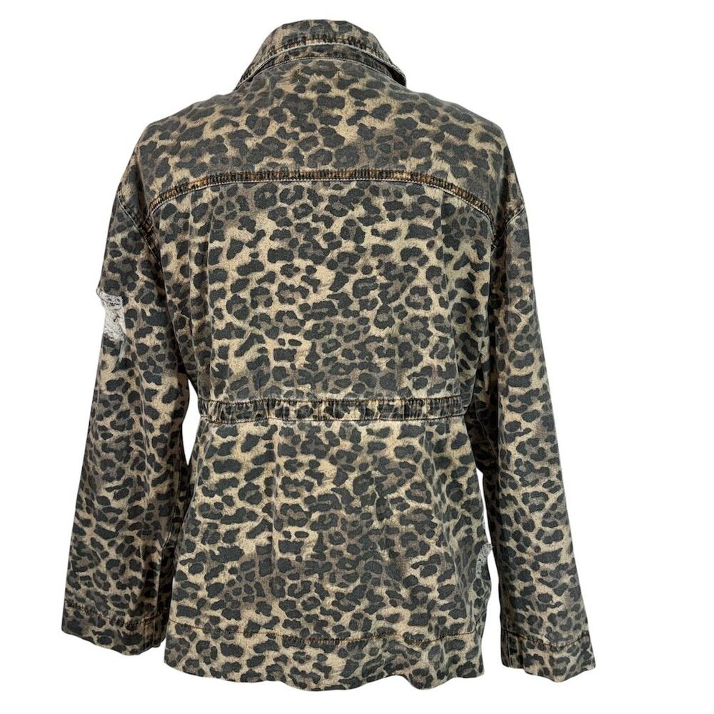 POL Women's Leopard Cheetah Print Distressed Cargo Jacket Size L - Picture 3 of 15